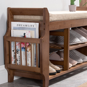 Magazine Shoe Changing Stool Solid Wood <b>Storage</b> Shoe Rack Modern Minimalist Style Doorway Bench With <b>Cushion</b> - Product Image 1