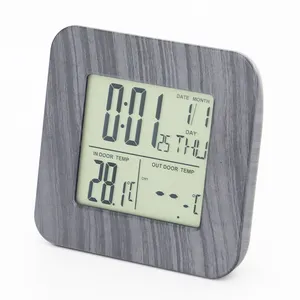 Holztisch Schreibtisch Alarm Funk gesteuerter digitaler Alarm LCD Holzuhr Innen Außentemperatur BSCI Factory