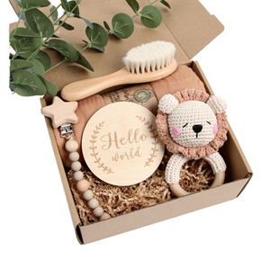 Coffret Cadeau <span class=keywords><strong>Personnalisé</strong></span> Nouveau-né <span class=keywords><strong>avec</strong></span> Couverture, Hochet, Anneau de Dentition, Brosse, Cartes Étapes de Développement – Coffret Révélation du Sexe, Ensembles Cadeaux de Naissance - Product Image 1