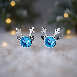 Orecchini a perno con animali adorabili in argento 925 con cristalli blu e strass incastonati a castone per donna, da indossare tutti i giorni - Product Image 2