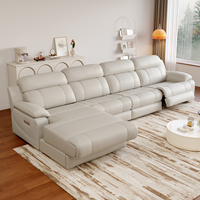 Canapé inclinable électrique moderne en cuir gris en forme de L pour salon, avec fonction zéro mur et longue banquette de relaxation