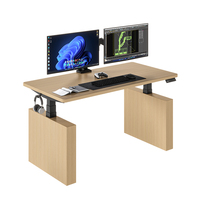 Bureau debout modulaire moderne jaune à grain de bois massif, double moteur, réglable en hauteur, électrique, pour usage commercial