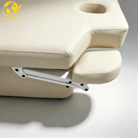 Table de massage électrique pliable et réglable à 3 moteurs en cuir PU beige pour salon, hôtel, école, salon de beauté, lit de luxe