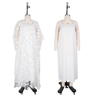 Robe Cardigan Ample en Mousseline Brodé Lavé à Col Rond et Manches Chauve-Souris pour Femme Grande Taille – Idéale pour l'Été