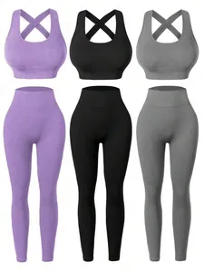 Ensemble de yoga sans couture pour <span class=keywords><strong>femme</strong></span>, taille haute, anti-transpiration, effet push-up, séchage rapide, avec soutien-gorge de sport, idéal pour la gym, le yoga, la course et l'entraînement - Product Image 5