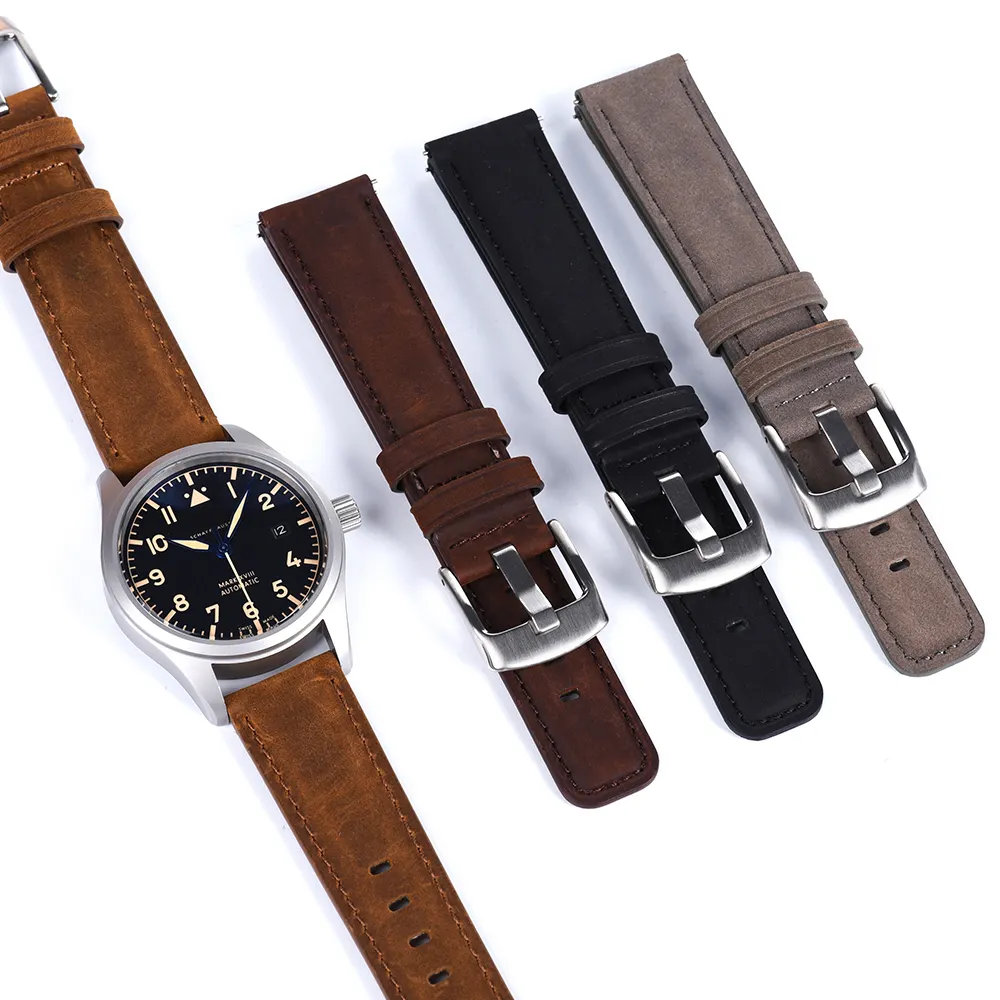 JUELONG Bracelet de montre en cuir 20mm 22mm avec logo en relief personnalisé, remplacement de bracelet en cuir véritable de qualité supérieure à dégagement rapide