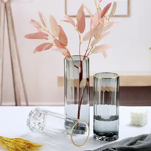 Novo design vaso high-end da fábrica Vaso decorado com um design de abertura dourada vasos de vidro estilo nórdico para feriados