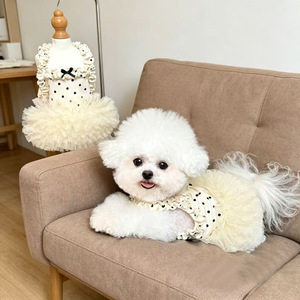 Vestito Tutu a Pois Crema per Animali Domestici, con Volant e Senza Maniche, Gonna da Principessa per Cuccioli, con Fiocco Decorativo, Abbigliamento per <span class=keywords><strong>Cani</strong></span> <span class=keywords><strong>di</strong></span> Piccola Taglia - Product Image 4