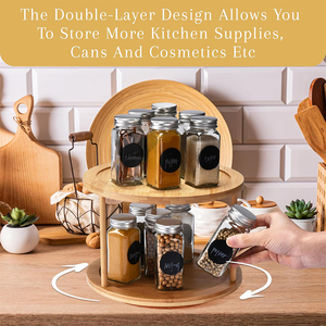 ชั้นวางเครื่องเทศไม้ไผ่แบบหมุนได้ 2 ชั้น 360 องศา ชุดจัดระเบียบเครื่องเทศแบบหมุนได้ทรงกลม - Product Image 3