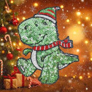 Parche bordado de lentejuelas T Rex de Navidad para ropa - Product Image 1