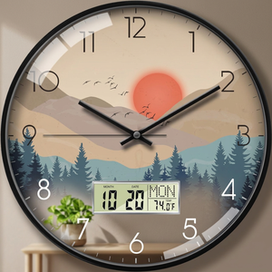 Traditional Glass Landscape Art Rectangular <b>Wall</b> <b>Clock</b> with <b>Digital</b> Display-Wholesale Decorative <b>Clocks</b> India - Product Image 3