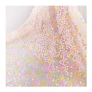 Snoepkleur Bloemenpatroon Glitter Pailletten Borduurwerk Mesh Transparante Stof Voor Trouwjurk Decoratief Materiaal