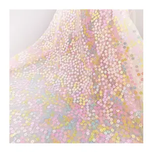 Paillettes à motif Floral de couleur bonbon, maille de broderie, tissu Transparent pour robe de mariée, matériel décoratif