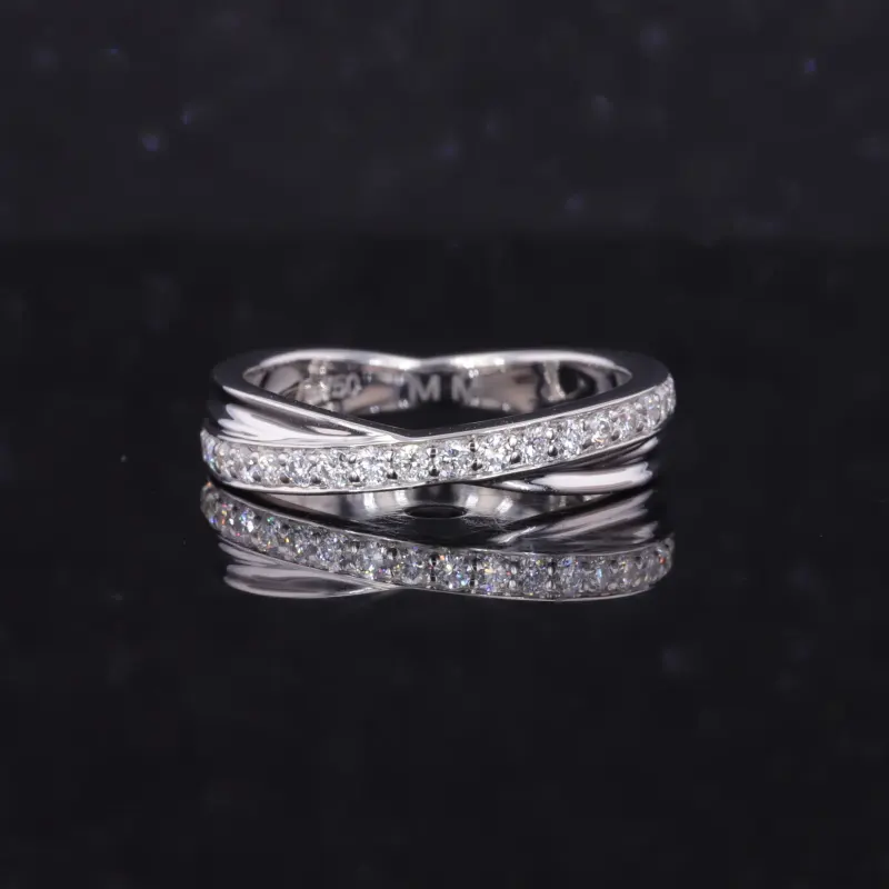 Cincin lab Emas Putih 18k berlian groun bentuk bulat, cincin pernikahan wanita