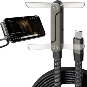 Câble Chargeur 2-en-1 avec Support Invisible, Câble de Charge Rapide 240W en Nylon Tressé avec Support Téléphone - Product Image 6