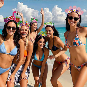 हैवायन ग्रीष्मकालीन समुद्र तट नृत्य पोशाक फूल हेडबैंड नारियल के पेड़ फ्लैमिंगो सिर बोपर्स लूउ बाल सहायक - Product Image 5