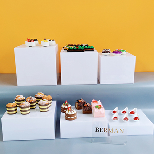 Équipements de restauration, ensemble de 3 présentoirs de nourriture blancs carrés, décoration de fête de mariage, présentoir de cupcakes en acrylique - Product Image 2