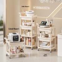 Petit chariot de rangement mobile à trois niveaux en plastique pour salon de beauté, organisateur d'équipements et d'outils de soins cosmétiques, design moderne