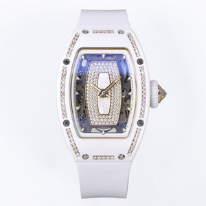 Reloj Mecánico de Cerámica Blanca con Diamantes de Alta Gama para Mujer, Elegante y Único, con Forma de Barril, Resistente al Agua, con Correa de Goma Deportiva - Product Image 2