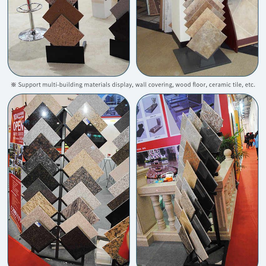Custom 12 Tier Portable Quartz Tower Rack Granite Marble Showroom Display Racks Metal Ceramic Stone Floor Stand For Tile