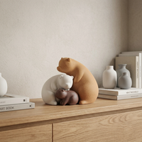 Figurines de famille de trois ours en céramique artisanale minimaliste, style Wabi-sabi, sculpture artistique apaisante, ornement de bureau moderne