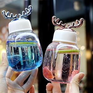 Botellas de vidrio 300ML Moose <span class=keywords><strong>Glass</strong></span> Regalo de Navidad Portable Cute Gradient Elk Charm <span class=keywords><strong>Glass</strong></span> Botella de agua - Product Image 2