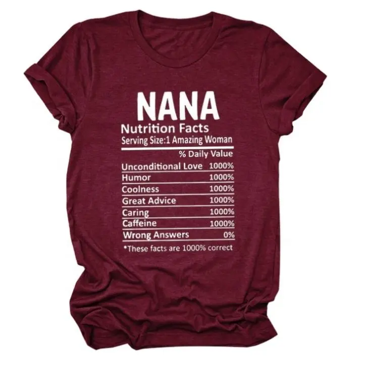 2021 Excellente Qualité Nouveau Design NANA NUTRITION FACTS Femmes T-shirt