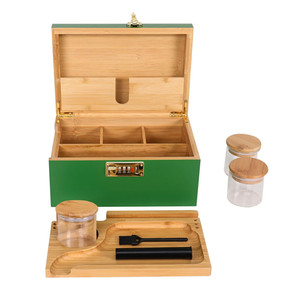 Hút Phụ kiện thêm lưu trữ lớn hộp thảo mộc tổ chức mùi bằng chứng bị khóa tre Stash box với cán khay - Product Image 2