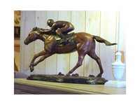 Sculpture de statue de cheval et de jockey en bronze grandeur nature faite à la main