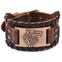 Accessoires de loup en alliage pour hommes bracelet en cuir large nouveau bracelet tressé usine en gros