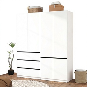 Cotowins White <b>Wardrobe</b> Closet 2 Door Wooden <b>Armoire</b> 2 Drawers Hanging Rod Bedroom- Storage Cabinet Modern Durable Eco-Friendly - Product Image 4