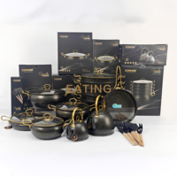 24 pièces Batterie de cuisine en aluminium antiadhésive style turc, comprenant poêle, marmite, casserole à lait et poêle à frire, avec revêtement en pierre médicale, pour usage domestique