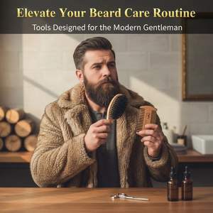 Wholesale Gift Box Bamboo Wood Beard Comb Brush Scissors Grooming Kit Custom Logo Beard Brush and Comb <strong>Set</strong> with Face for <strong>Men</strong> - Product Image 3