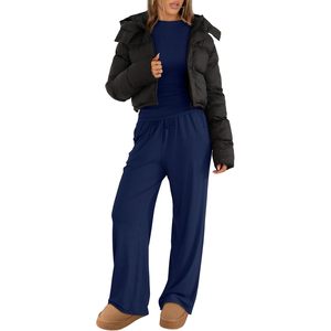 Ensemble de détente deux pièces FOXA pour femme : haut à col montant et pantalon large à manches longues, tenue tricotée respirante pour le quotidien et les voyages - Product Image 5
