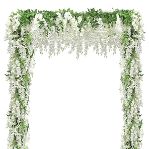 DAMAI Ghirlanda di Fiori Artificiali di Glicine in Plastica e Seta, 5 Pezzi, 36 Piedi, Bianca, Extra Grande, per Matrimoni, <span class=keywords><strong>Casa</strong></span>, Giardino, <span class=keywords><strong>Arco</strong></span> Esterno - Product Image 1