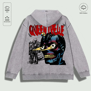 Sudadera con Capucha 100% Algodón Lavado con Estampado Gráfico de Calavera Cibernética de Estilo Vanguardista, Varios Colores - Product Image 2