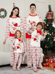 2026 Christmas Pajamas Cute Printed 2-Piece Sleepwear Festive <strong>Holiday</strong> <strong>Family</strong> Matching Set with Elastic Waist and Elegant Design - Product Image 5