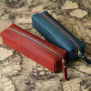 Simple Top Layer Cowhide Zipper Pencil Case Student Pencil <b>Box</b> <b>Large</b> Capacity Stationery Bag Welcome <b>Gifts</b> Promotional Durable - Product Image 4