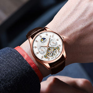 Montre mécanique automatique à tourbillon pour homme, style décontracté, cadran à aiguilles lumineuses, bracelet en cuir, résistante à l'eau 30M - Product Image 2