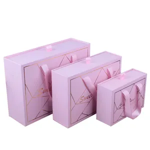 Luxury cardboard drawer style packaging box with handle colorful printed paper gift bags