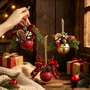 Offre Spéciale : Ensemble d'Ornements de Noël Rustiques Cloches et Pommes de Pin en Coton pour Décoration d'Arbre de Noël, de Cheminée et de Maison - Product Image 1