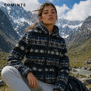 Veste polaire vintage pour femme, imprimée avec des motifs aztèques, style rétro tribal, veste polaire surdimensionnée pour femme - Product Image 5