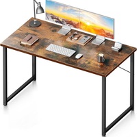 Bureau d'ordinateur personnalisé 40 pouces, bureau d'écriture moderne pour le bureau à domicile, table PC convertible en verre, cadre noir, brun rustique