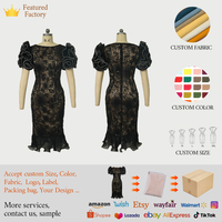 ZYHT 10772 vente chaude été dentelle fête femmes robes Sequin manches bouffantes noir élégant robe de soirée de luxe