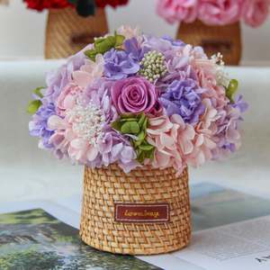 Lovebay rose eterne tavolo fiori conservati in cesto di bambù fiori stabilizzati eterni rose conservati per la decorazione della casa - Product Image 4