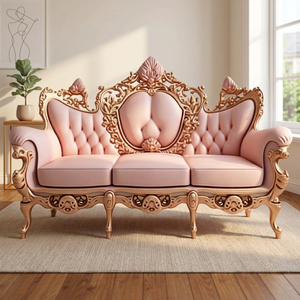Sofá Tradicional Convertible de 3 Plazas en Madera de Teca Sólida, con Cojines de Espuma Tallados de Lujo, para Sala de Estar - Product Image 2