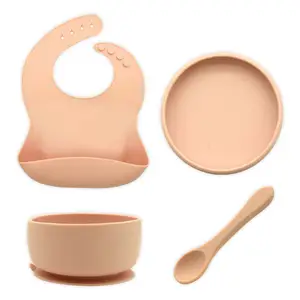 Helpcook Non toxic food grade silicone bib reusable baby bowl customized silicone fork and spoon silicone baby tableware