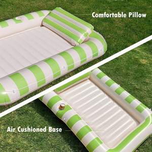 Tumbona inflable a rayas de PVC duradera de fábrica, balsa flotante para <span class=keywords><strong>piscina</strong></span> de bronceado con soporte para bebidas y línea de agarre - Product Image 3