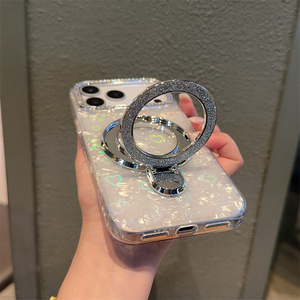 Funda Magnética con Soporte para iPhone 17 16 15 14 Pro Max, Diseño Degradado IMD, con Brillantina, Conchas y Diamantes - Product Image 6