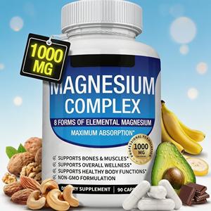 Complexe <span class=keywords><strong>de</strong></span> magnésium 1000 mg - 8 formes <span class=keywords><strong>de</strong></span> magnésium élémentaire pour une absorption maximale, soutient la santé des os et des muscles, non-OGM, 90 capsules - Product Image 1